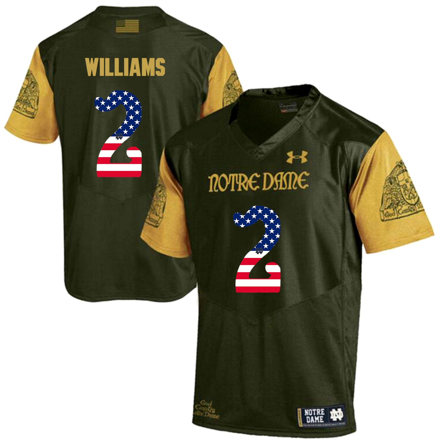 Men Norte Dame Fighting Irish 2 Williams Green Flag Customized NCAA Jerseys